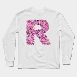 Pink Floral Letter R Long Sleeve T-Shirt